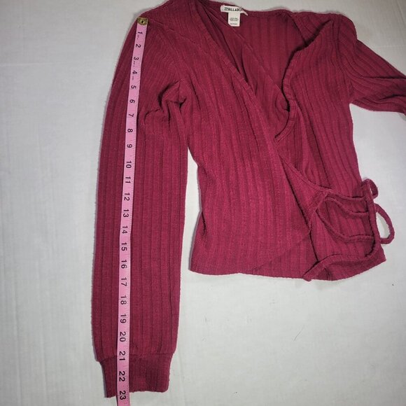 Billabong Women Faux Ribbed Wrap Long Sleeve Cotton Sweater Top Size XS - Picture 7 of 10